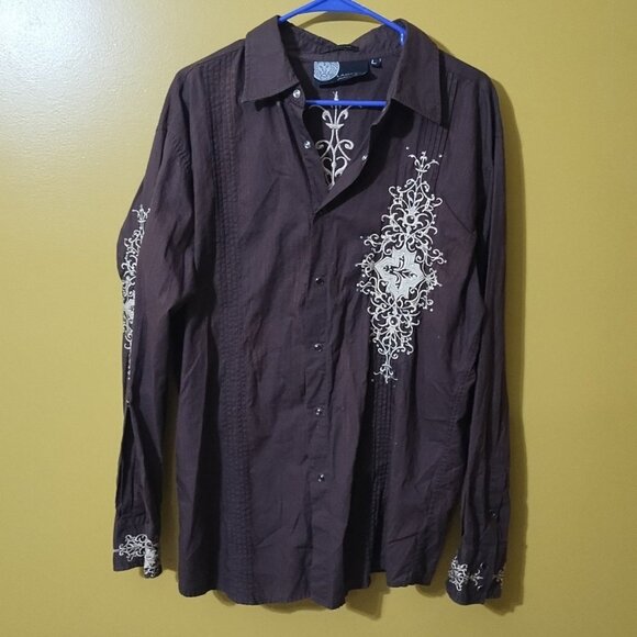 Lamasini Button Up Cotton Embroidered Rhinestone Embellished Western Shirt L Y2K - Picture 1 of 7